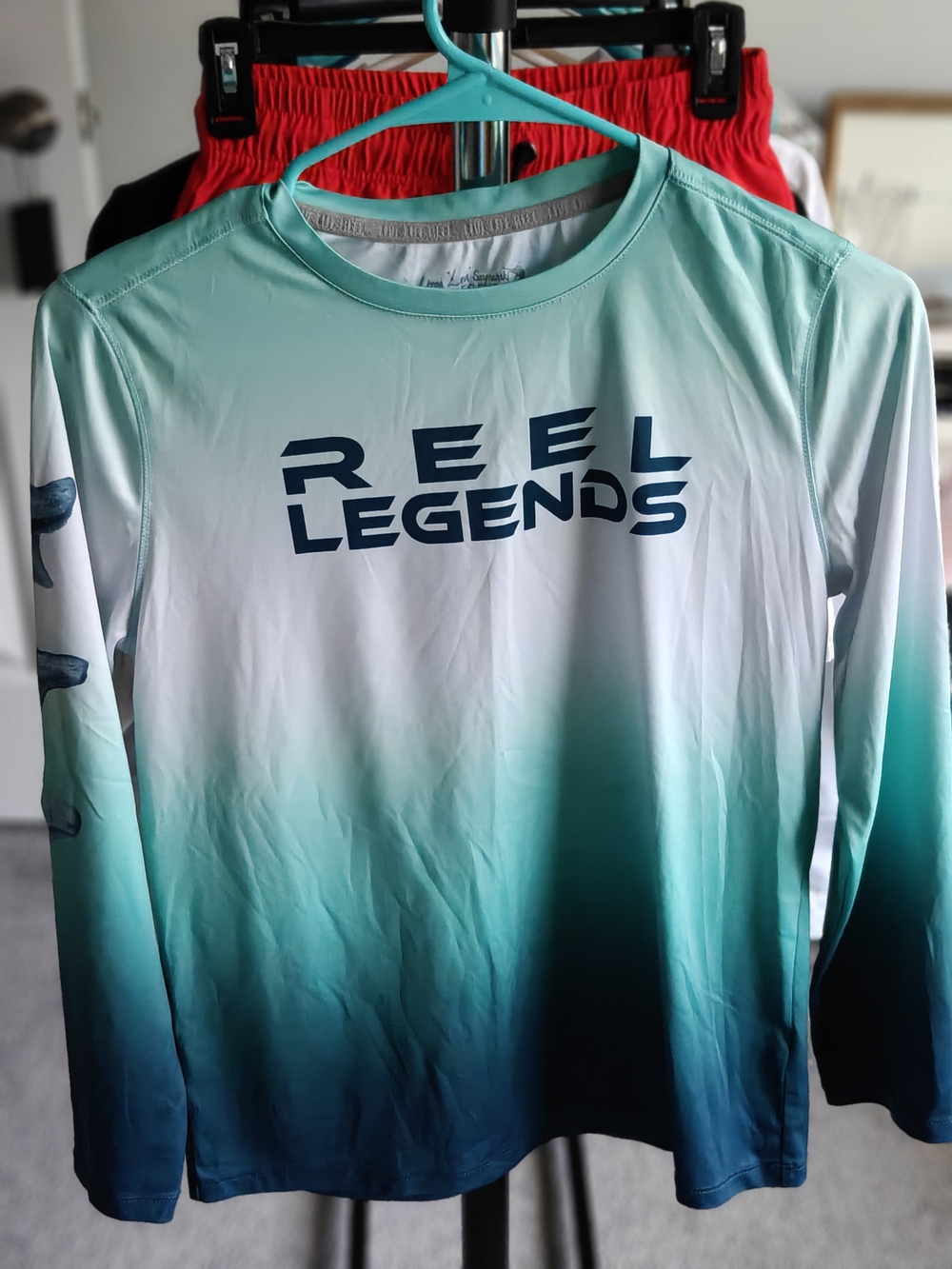 Boys Reel Legends Aqua to Teal Ombre Long-Sleeve Rash Guard